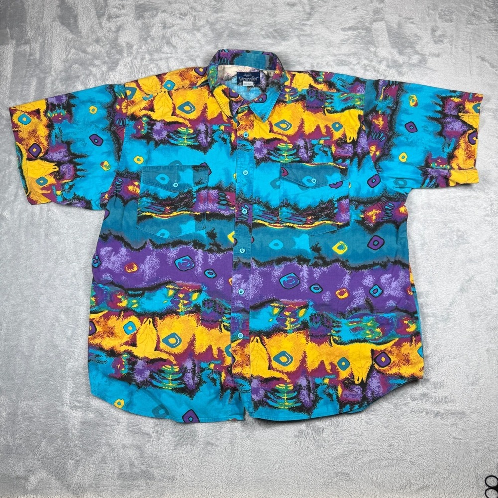 Vintage Wrangler Western Shirt Mens XXL Abstract Art Southwest Art Bright